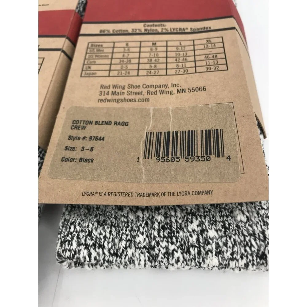 Red Wing Shoes Cotton Ragg Crew Socks Womens  Size 4-7 Men 3-6 Three Pairs Black